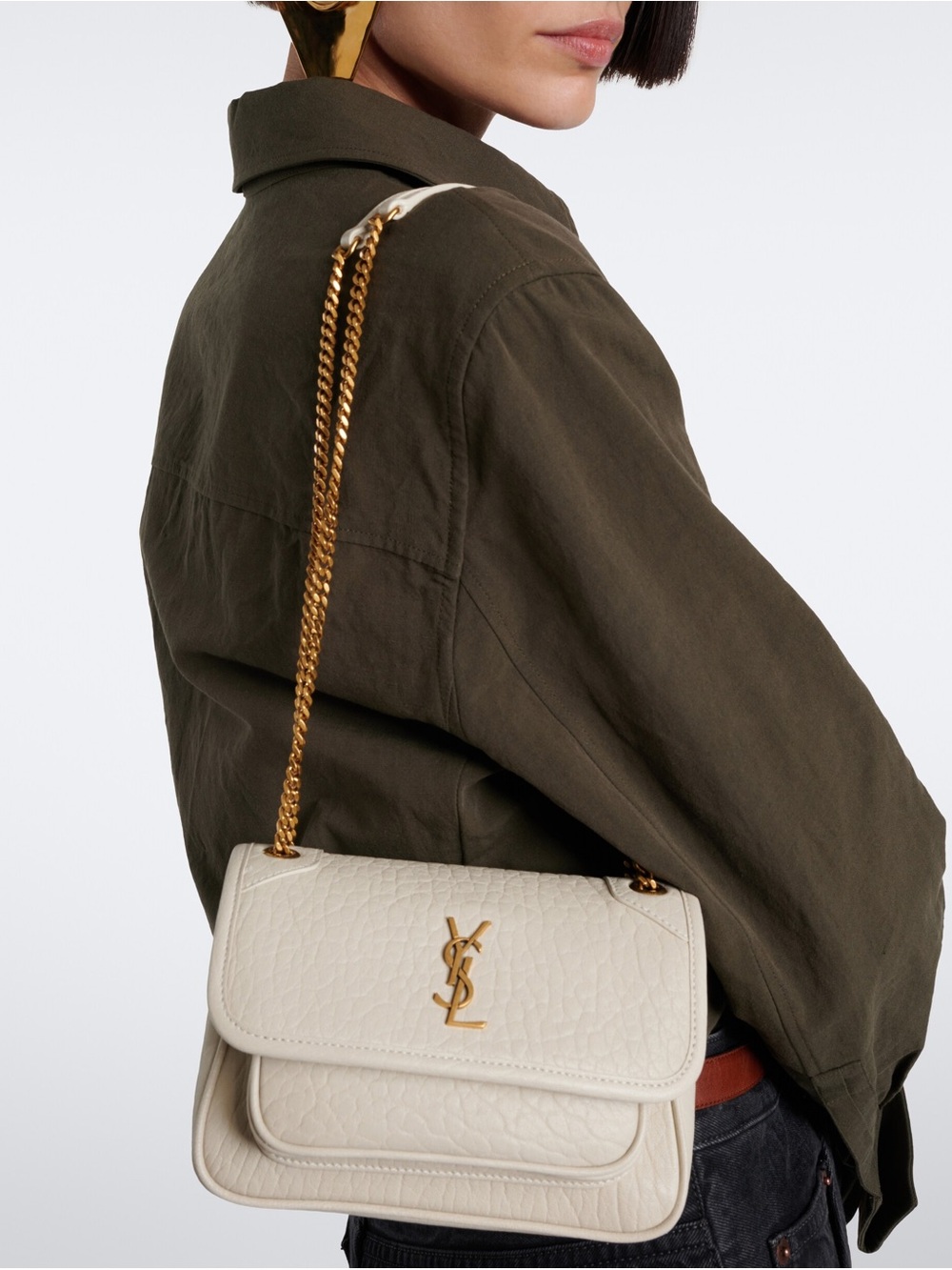 YSL NIKKI MINI BAG SAINT LAURENT VINTAGE WHITE W/GOLD HW LIKE NEW LMBSKN LEATHER